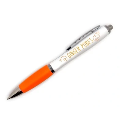 Image of Ginger Pubes Novelty Retractable Pen with Orange &quot;Hairs&quot; Grip Black Ink