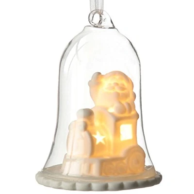 Image of WeRChristmas Pre Lit Santa with Train Lantern Christmas Decoration, Glass, 11 cm White