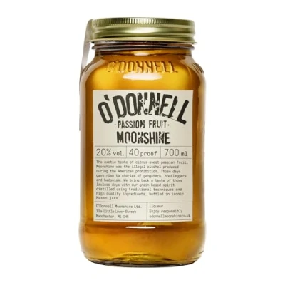 Image of O&#039;Donnell Moonshine Liqueur &quot;Passion Fruit&quot; 700ml Natural Ingredients Vegan Premium American Tradition 20% ABV 40 proof Gift Idea Mason Jar Naturally Flavoured