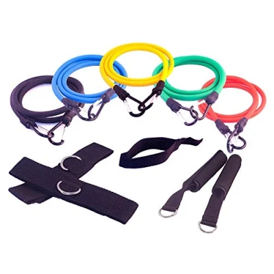 Image of Fitness Health Complete Resistance Band Set 11 Piece Home Gym Kit with Door Anchor, Ankle Straps, and Carrying Bag