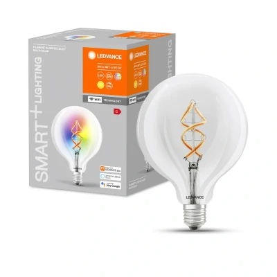 Image of LEDVANCE Smart LED lamp with WiFi technology, E27, RGB colors changeable, globe shape, colored filament as mood light, replacement for conventional 30W light bulbs, controllable Alexa, 1 er