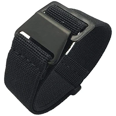 Image of Max French Marine Nationale Elastic Nylon Navy Divers Parachute Watch Straps 20mm 22mm Military Bands (20mm, Black PVD)