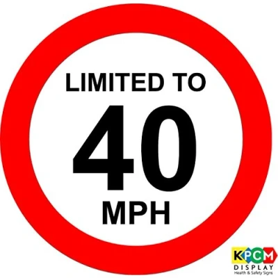 Image of Limited to 40 MPH Vehicle Speed Limit Sign Self Adhesive Sticker 150mm x