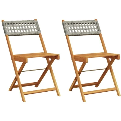 Image of vidaXL Bistro Chairs 2 pcs Grey Solid Wood Acacia and Poly Rattan