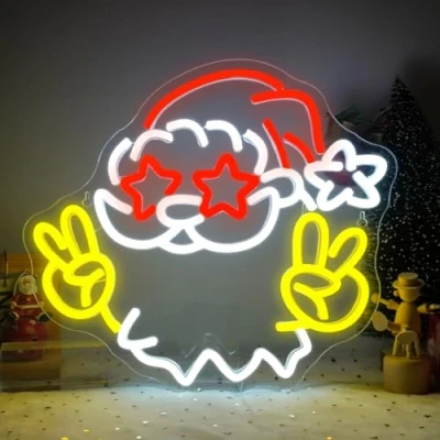 Image of Looklight Santa Claus Neon Sign Merry Christmas Lights for Wall Decor Led Hat Signs Bedroom Living Room Bar Party Decoration Gift