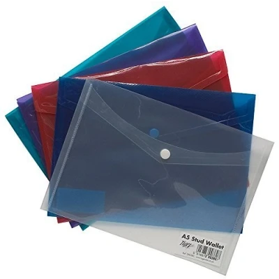 Image of 5 x High Grade A5 Coloured Stud Press Wallets Plastic Document Popper Folders