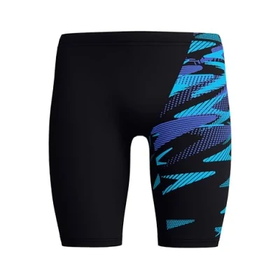 Image of Speedo Men&#039;s Hyperboom V Cut Jammer Quick Drying Training Fitness Chlorine Resistant Jammer, Black/Cobalt Pop, 28