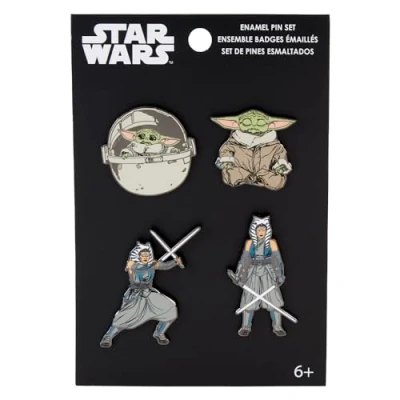 Image of Loungefly : Funko the Child Star Wars: Ahsoka Yoda Enamel Pin Set 4pk Mandalorian Pins Cute Collectable Novelty Brooch for Backpacks &amp; Bags Gift Idea