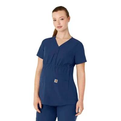 Image of Carhartt Women&#039;s Henley Maternity Scrub Top, Navy, XXL
