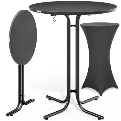 Image of CASARIA® Round Bar Table with Slip Cover 110 High 70cm Diameter Foldable &amp; Easy To Transport Powder Coated Metal Stable Bistro Party Weatherproof Grey