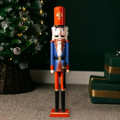 Image of Marco Paul 70cm Blue Nutcracker Soldier Statue Hand painted Christmas Decor Ornaments For Decorations Indoor Xmas Large Wooden Toy