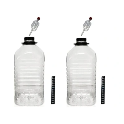 Image of 2 x 5 Litre /1 Gallon PET Demijohns with Caps, Grommets, Bubbler Airlocks, Thermometers