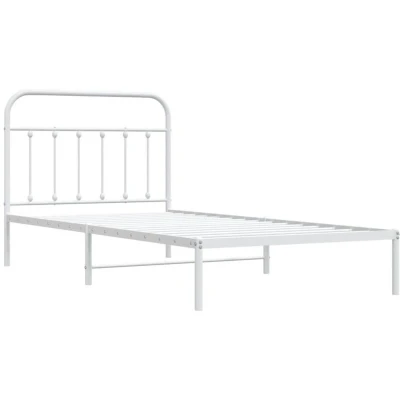 Image of vidaXL Metal Bed Frame without Mattress with Headboard White 107x203cm