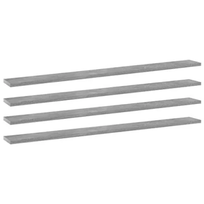 Image of vidaXL Concrete Grey Bookshelf Boards Engineered Wood Replacement Panels for Living Room 100x10x1.5 cm Set of 4