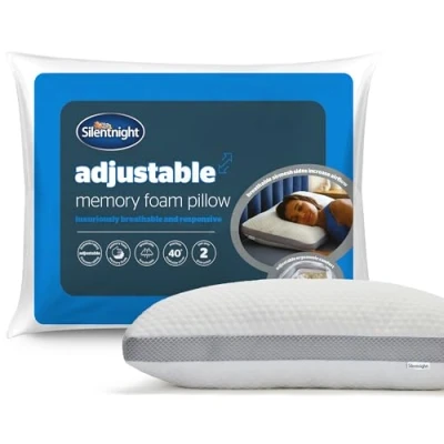 Image of Silentnight Adjustable Memory Foam Pillow Sink In Luxury Shredded Filling Ergonomic Support Help Ease Neck Pain All Sleeping Positions Breathable Hollowfibre Removable Cover Hypoallergenic