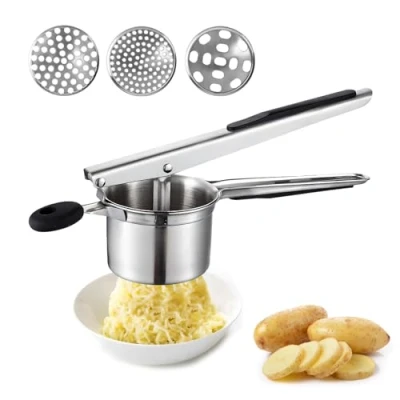 Image of Golgner Potato Press Stainless Steel Spaghetti Ice Cream Press, Spaetzle with 3 Interchangeable Strainers, Squeezer, Dishwasher Safe, for Mashed Potatoes, Fruit Juices,