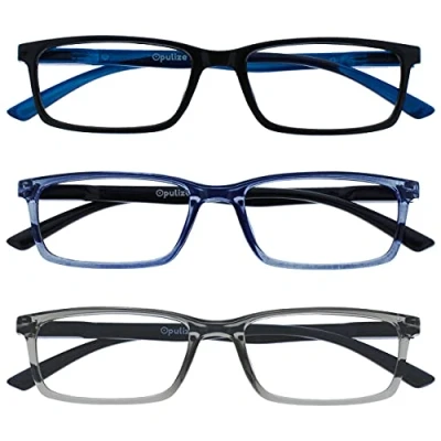 Image of OPULIZE See 3 Pack Blue Light Blocking Glasses Black Grey Computer Anti Glare Mens Womens BBB9 137 +0.00