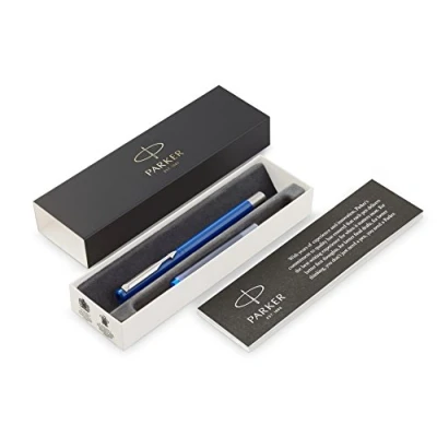 Image of Parker Vector Fountain Pen Blue with Chrome Trim Fine Nib Ink Gift Box