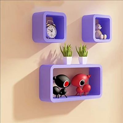 Image of GZLL Cube Floating Wall Shelves, Set Of 3, Storage Display Shelf Bookcase Bookshelf Mounted (Color : Purple)