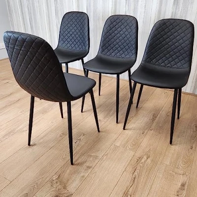 Image of KOSY KOALA Dining Chairs Set Of 4 Faux Leather Padded Gem Black Kitchen Room