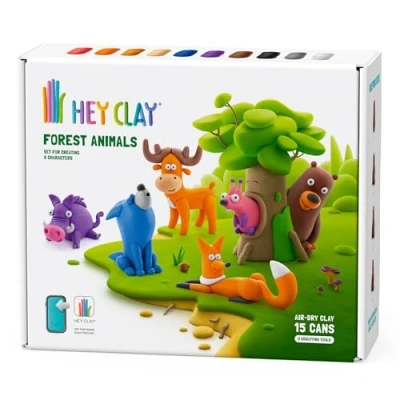 Image of Hey Clay Forest Animals Set Colourful Modeling Kids Air Dry Kit 15 cans and Sculpting Tools with Fun Interactive Instructions App