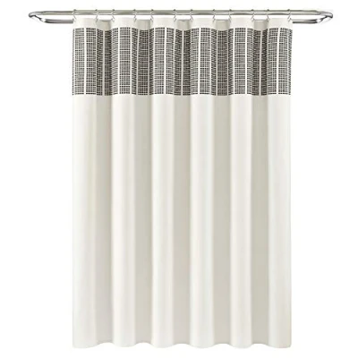 Image of Lush Decor Stitched Woven Stripe Yarn Dyed Cotton Shower Curtain, 72&quot; x 72&quot;, Ivory &amp; Black