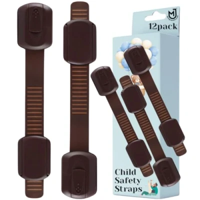 Image of Child Safety Straps Premium Baby Proofing Door &amp; Cupboard Locks 30 Second Install No DIY Smart Unlock Many Colors to fit All Rooms (Brown, 12)