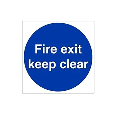 Image of V Safety Fire Exit Keep Clear Mandatory Sign 400mm x Self Adhesive Vinyl