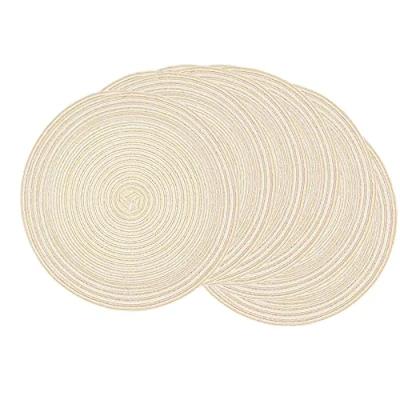 Image of SCF2017 Set of 6 Round Woven Cotton Yarn Placemats 30cm Table Mats(Beige)