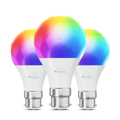 Image of Nanoleaf Matter Essentials Pack de 3 Ampoules LED B22 Connectées RGBW Lampes Intelligentes, sur Thread, Bluetooth, Compatible Google Apple, Synchro Musique et Ecran, Salon Bureau Gaming