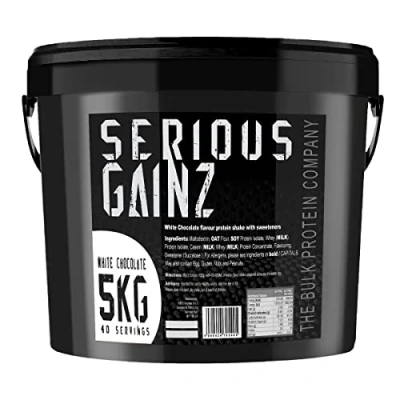 Image of The Bulk Protein Company, SERIOUS GAINZ Whey Powder Weight Gain, Mass Gainer 30g Powders (White Chocolate, 5kg)