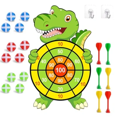Image of RHQFDM 73cm Dinosaur Cartoon Dartboard,Safe Children&#039;s Double Sided Dartboard With 12 Sticky Balls 6 Darts 2 Hooks,Dart Game Set for Kids Party Throwing Games,Gifts Boys Aged 3 to Years Old