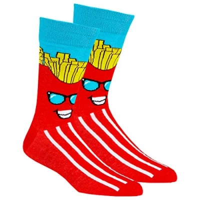 Image of Mens Crew Socks Mid Calf Funky Colorful Funny Cotton Food Red Chips Size 6 11