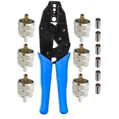 Image of Coax Cable Crimper with 5pcs UHF Male PL259 Crimp on connectors for RG58 LMR195 Cable,Kagni Professional Compression Tool BNC/TNC Ratchet Plier Connector and Coaxial