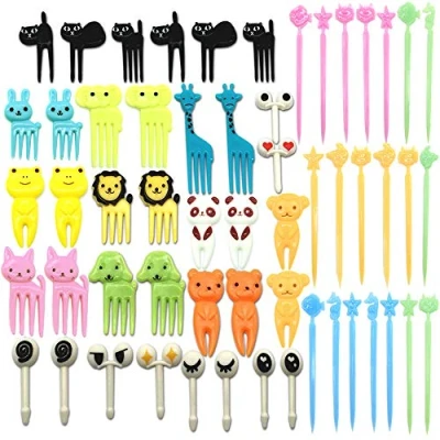Image of CKANDAY Set of 56 Lovely Animal Food Fruit Picks Forks, Mini Cute Cartoon Toothpick Sticks Decor for Kids Party Bento Lunch Box Sandwich Appetizer Pastry Decorative Cupcake Baby Dessert Cocktail
