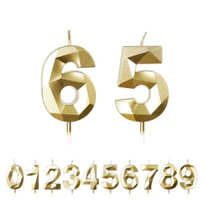 Image of FUZVOL Birthday Candles, Number 65 Candle, Gold Candle for Cake, Happy Cake Candles Topper Decorations