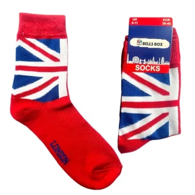 Image of 2 Pairs Mens Union Jack Sock Red Colour Size 6 11(UK) British Flag Socks UJ London Man by Bells Box