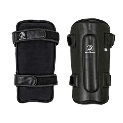 Image of Playwell Krav Maga Deluxe Black Leather Shin Guards (Small)