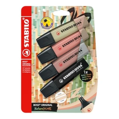 Image of Highlighter STABILO BOSS ORIGINAL NatureCOLORS Pack of 4 Beige, Warm Grey, Earth Green, Black