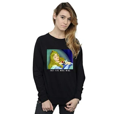 Image of Disney Princess Women&#039;s Sleeping Beauty Five More Minutes Sweatshirt Black Large