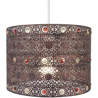 Image of Chandelier Style Ceiling Light Shade Pendant Acrylic Crystal Bead Luxury Easy Fit Moroccan Gem Choose Design (Moroccan Antique Bronze)