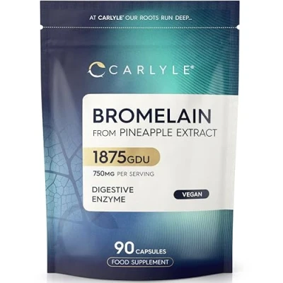 Image of Bromelain High Strength 750mg 1875 GDU 90 Vegan Capsules Digestive Enzyme Supplement by Carlyle