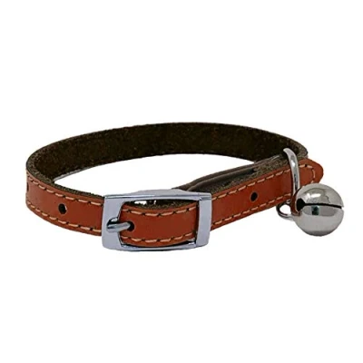 Image of JK Cat Collar Real Leather with Safety Elastic, Bell, Available (Brown)