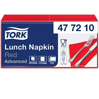 Image of Tork 477210 Red Lunch Napkin / 2 Ply Advanced, Unprinted Serviette in 10 x 200 Sheets