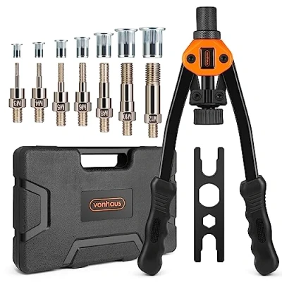Image of VonHaus Rivet Nut Gun Rivnut Tool Hand Riveter Pliers Set with M3 M4 M5 M6 M8 M10 M12 Metric 7 Mandrels and 150Pcs Assorted Rivnuts Thread Setter Carrying Case