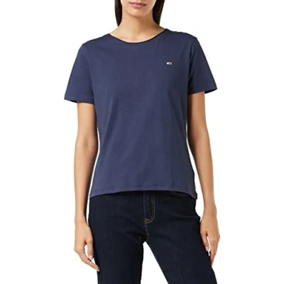 Image of Tommy Jeans Women&#039;s Tjw Slim Jersey C Neck T Shirt, Twilight Navy, XL UK