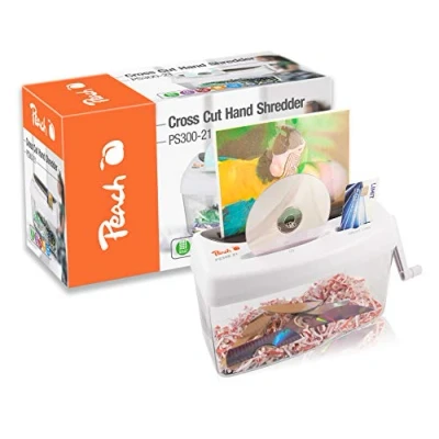 Image of Peach Particle Cut Paper Shredder &amp; Mini Table Vacuum Cleaner PA105 1 Sheet 4L P 4 CDs and Credit Cards Manual Operated Cross Power Independent DSGVO 2018 PS300 21A