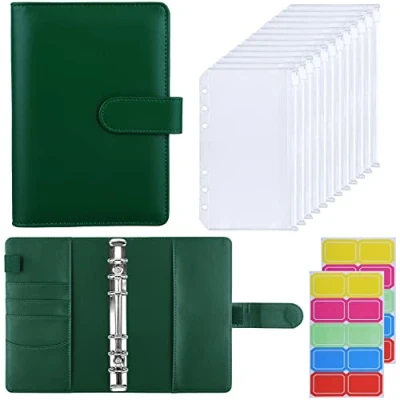 Image of HAUTOCO A6 Budget Binder with Zipper Envelopes for Money Organiser, Planner Cash Envelopes, Saving Wallet Budgeting, Stuffing Pockets, Black