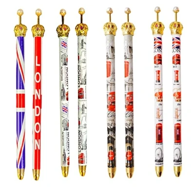 Image of Souvenirs 8 Union Jack London pens British flag England famous landmarks crown pen