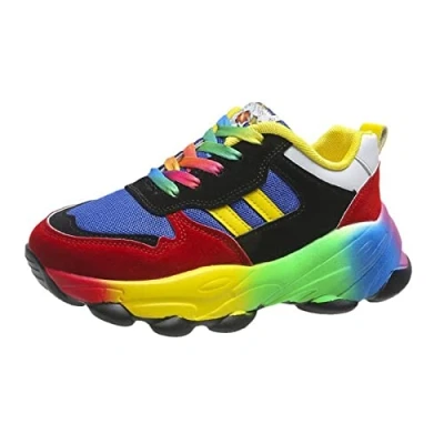 Image of Rainbow Shoe Trainers for Women,Lightweight Colorful Sports Shoes Street Fashion Thick Sole Running Lace up Sneakers (Color : Blue, Size 7 UK)
